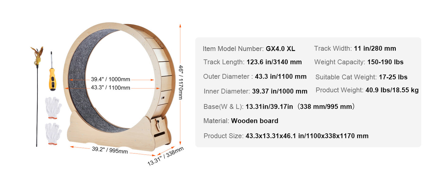 SucceBuy Wooden Cat Exercise Wheel For Indoor Cats Detachable Carpet