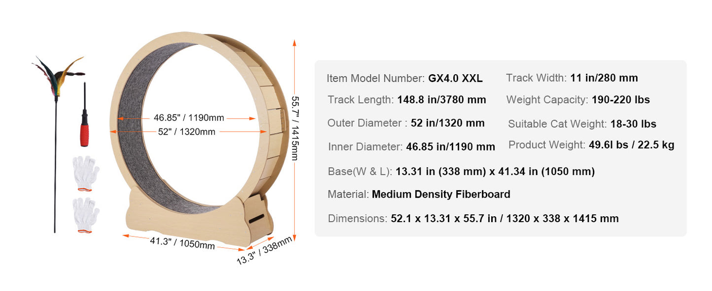 SucceBuy Wooden Cat Exercise Wheel For Indoor Cats Detachable Carpet