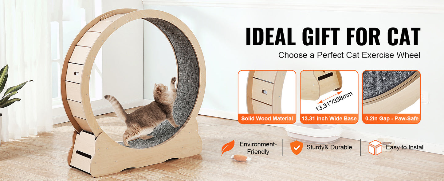 SucceBuy Wooden Cat Exercise Wheel For Indoor Cats Detachable Carpet