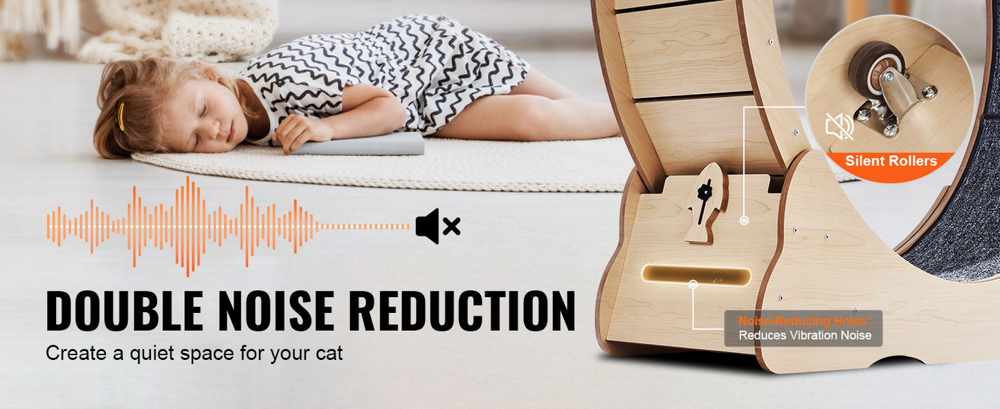 SucceBuy Wooden Cat Exercise Wheel For Indoor Cats Detachable Carpet