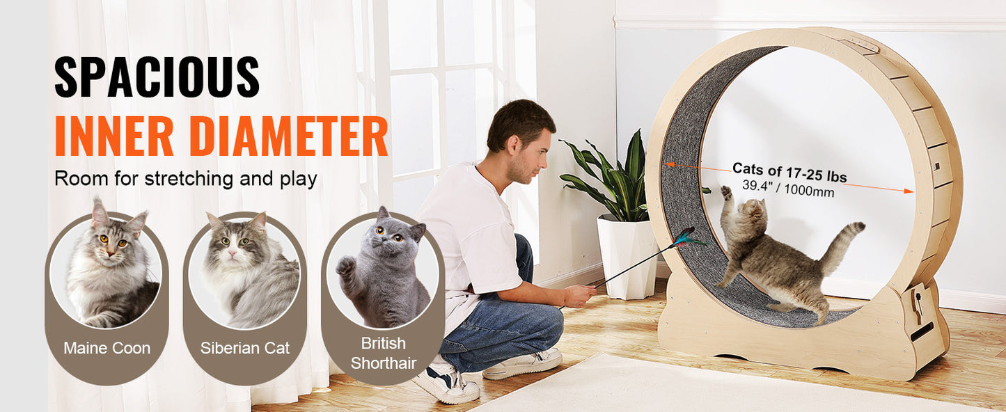 SucceBuy Wooden Cat Exercise Wheel For Indoor Cats Detachable Carpet