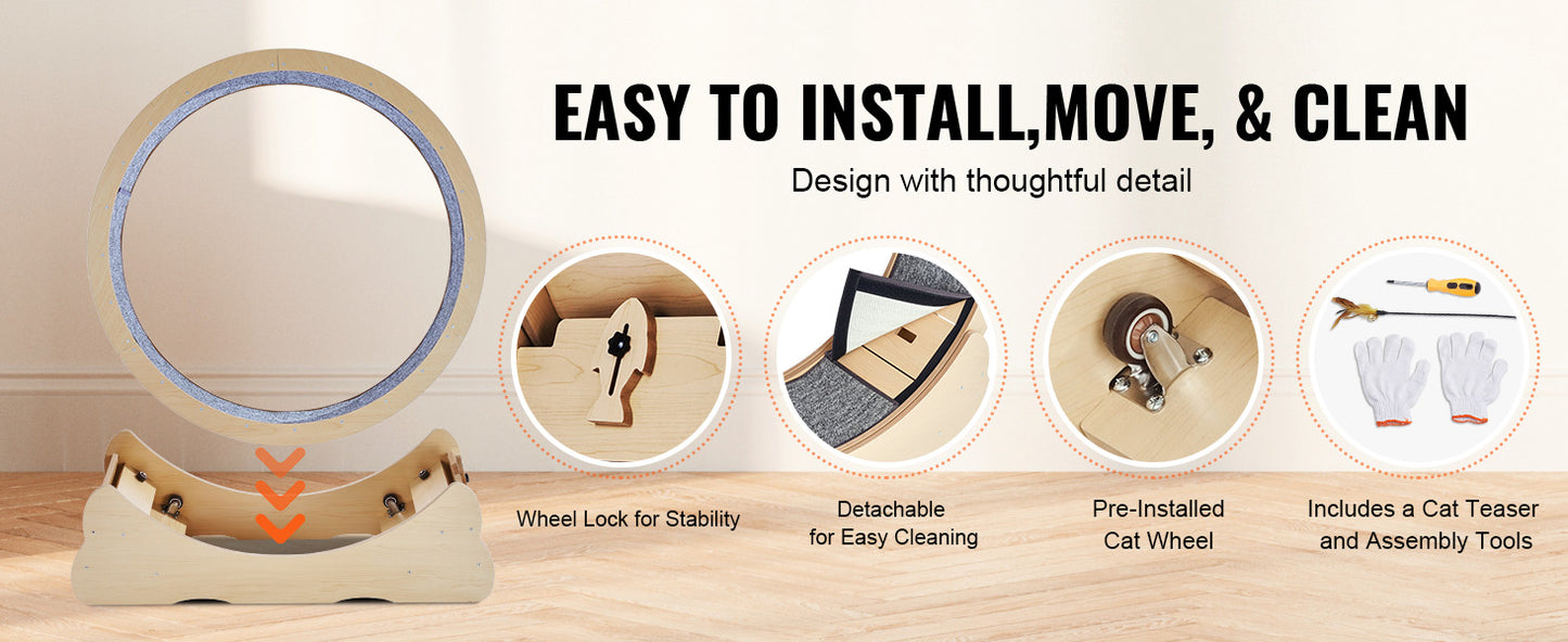 SucceBuy Wooden Cat Exercise Wheel For Indoor Cats Detachable Carpet